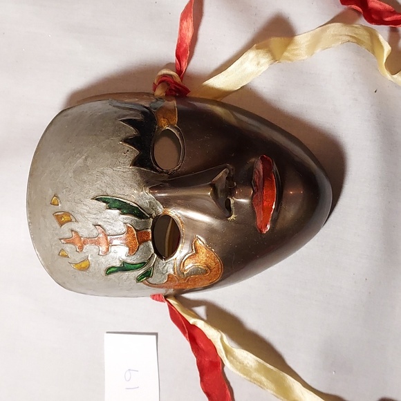 Vintage Solid Brass Carnival Face Mask Enamel Desi Other - Vintage Solid Brass Carnival Face Mask Enamel Design